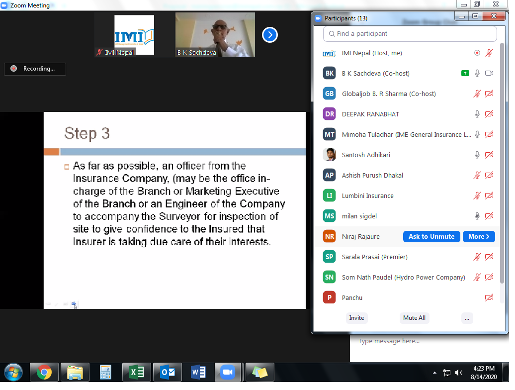Virtual Online Training on “Hydro Power Project Insurance"